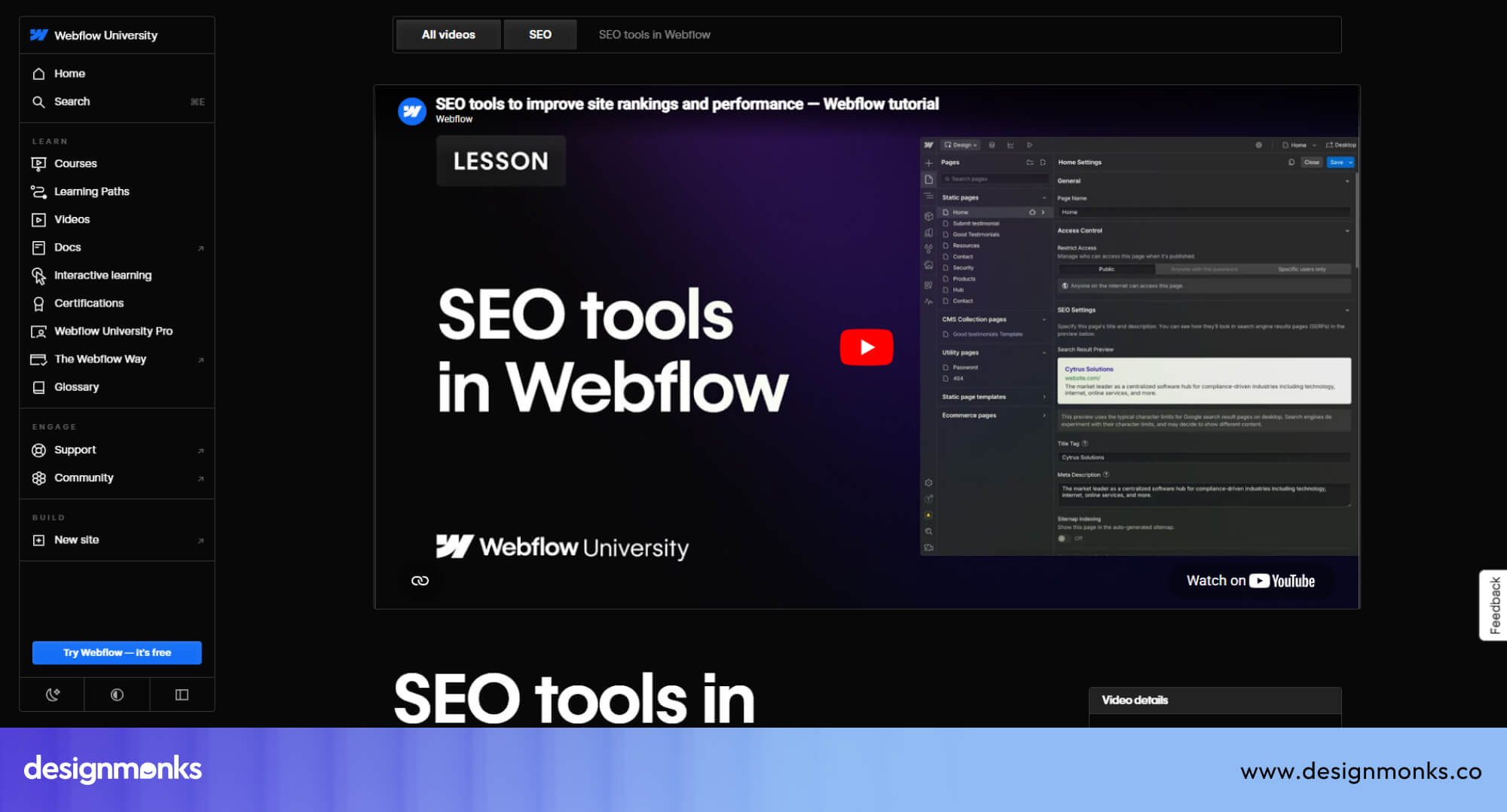 Webflow's SEO Settings